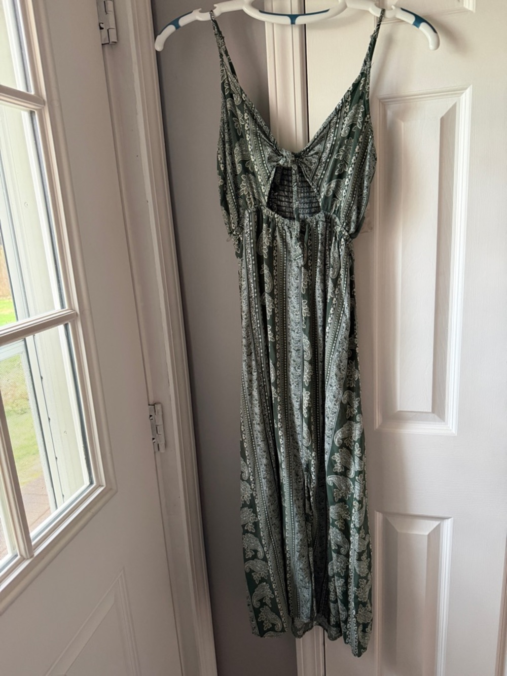 Justify Olive Green Paisley Maxi Dress with Tie Front